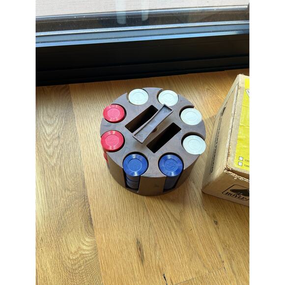 Vintage Hoyle Revolving Poker Chip Rack w/200 Interlocking Chips & Original Box - Picture 5 of 5